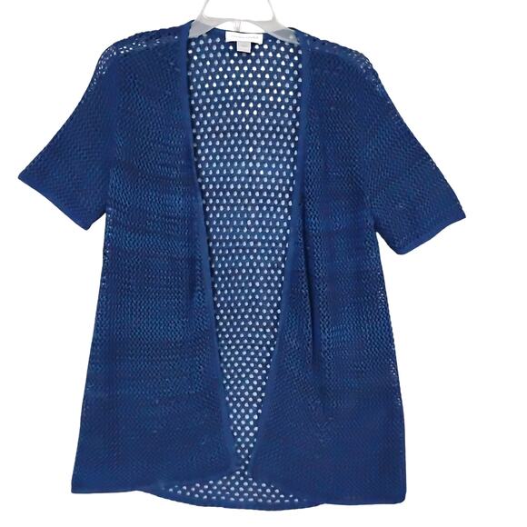Christopher & Banks Open Knit Cardigan Size Small Blue Short Sleeve - Picture 4 of 8